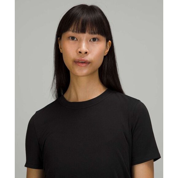 Lululemon Side Cinch Ribbed T-Shirt Black Women 6? Stretch Modal Crew Neck Yoga - Picture 11 of 12